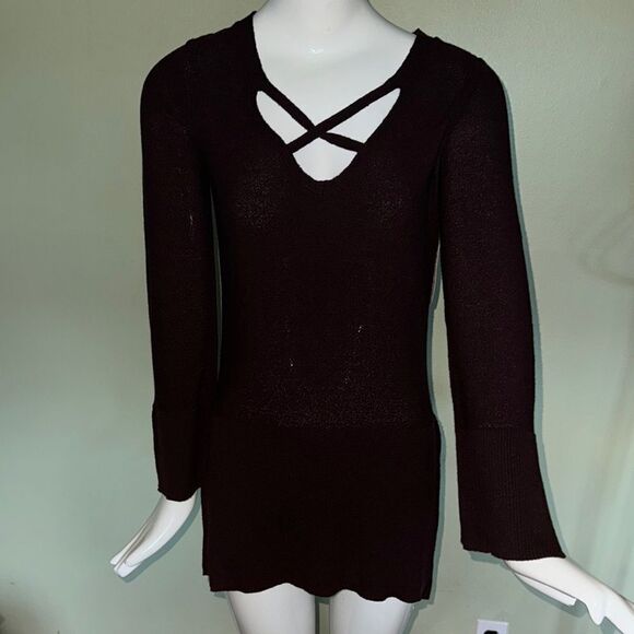 Free People Mocha brown bell sleeve slit side sweater - Picture 1 of 10
